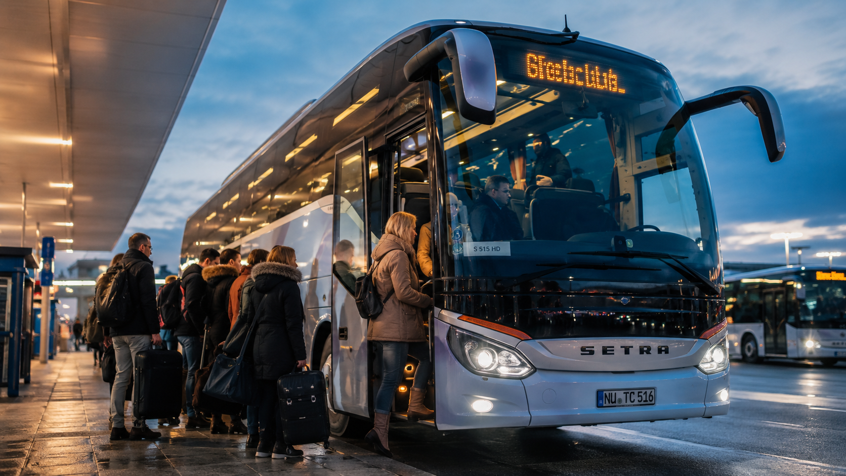 Ônibus de turismo com passageiros embarcando - CT-e OS no Naly
